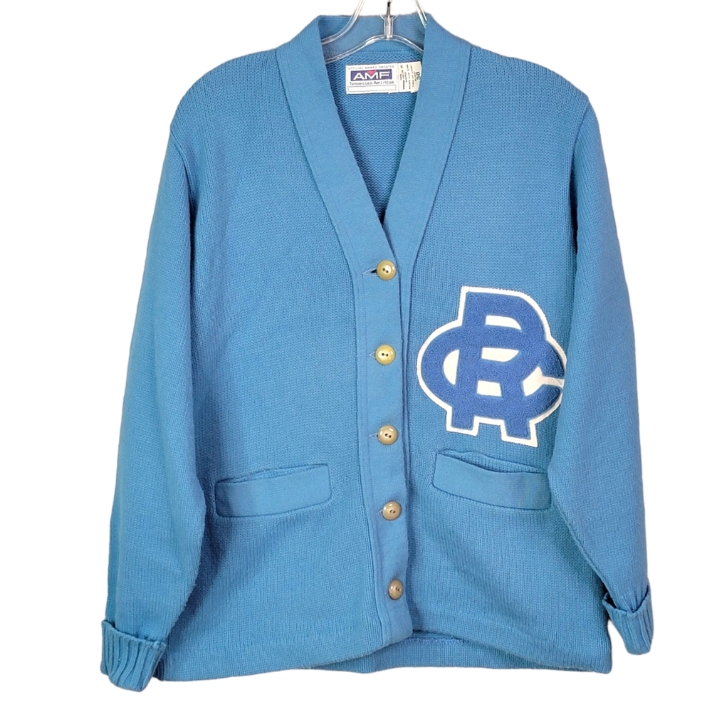 Cedar Rapids Jefferson J-Hawks Vintage Baby Blue Patched Letterman Sweater 38